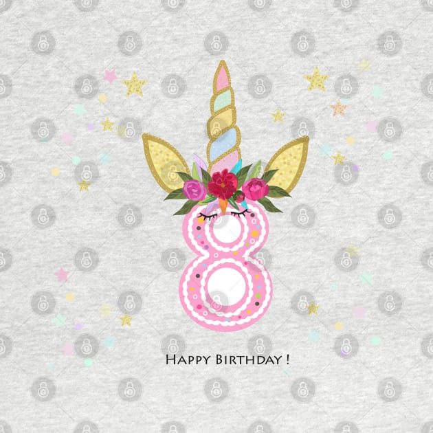 Eighth birthday. Eight. Unicorn Birthday invitation. Party invitation greeting card by GULSENGUNEL